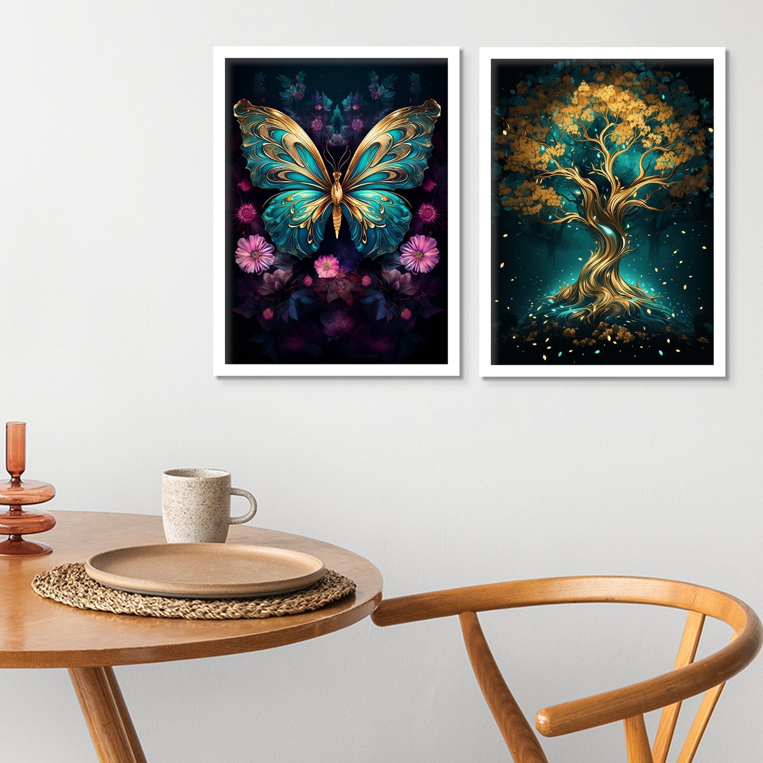 Golden Butterfly And Golden Tree Wall Art