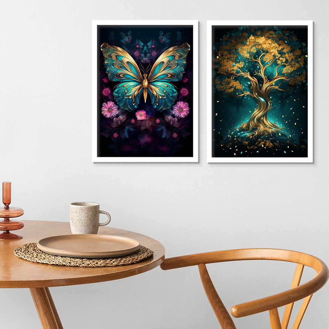 Golden Butterfly And Golden Tree Wall Art