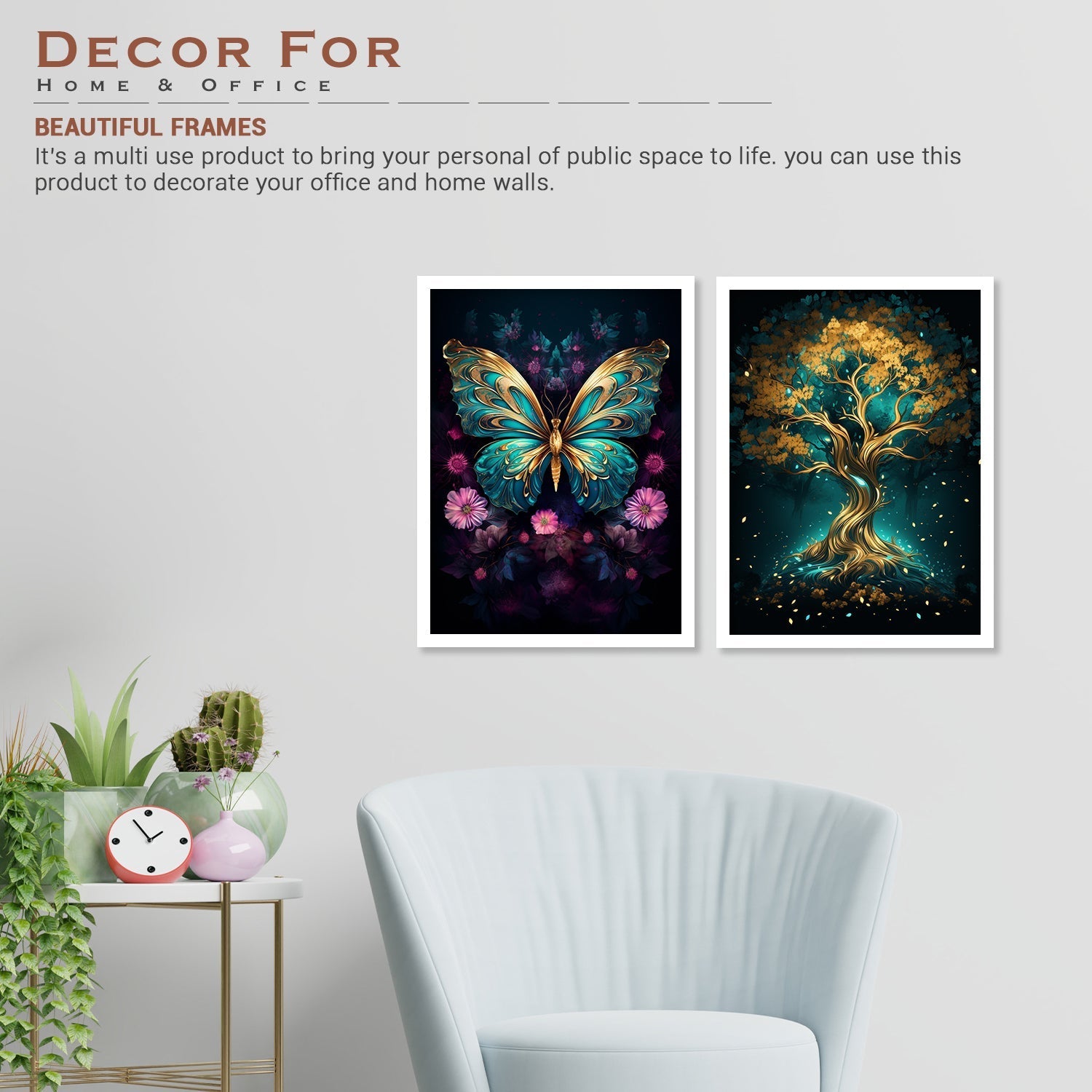 Golden Butterfly And Golden Tree Wall Art